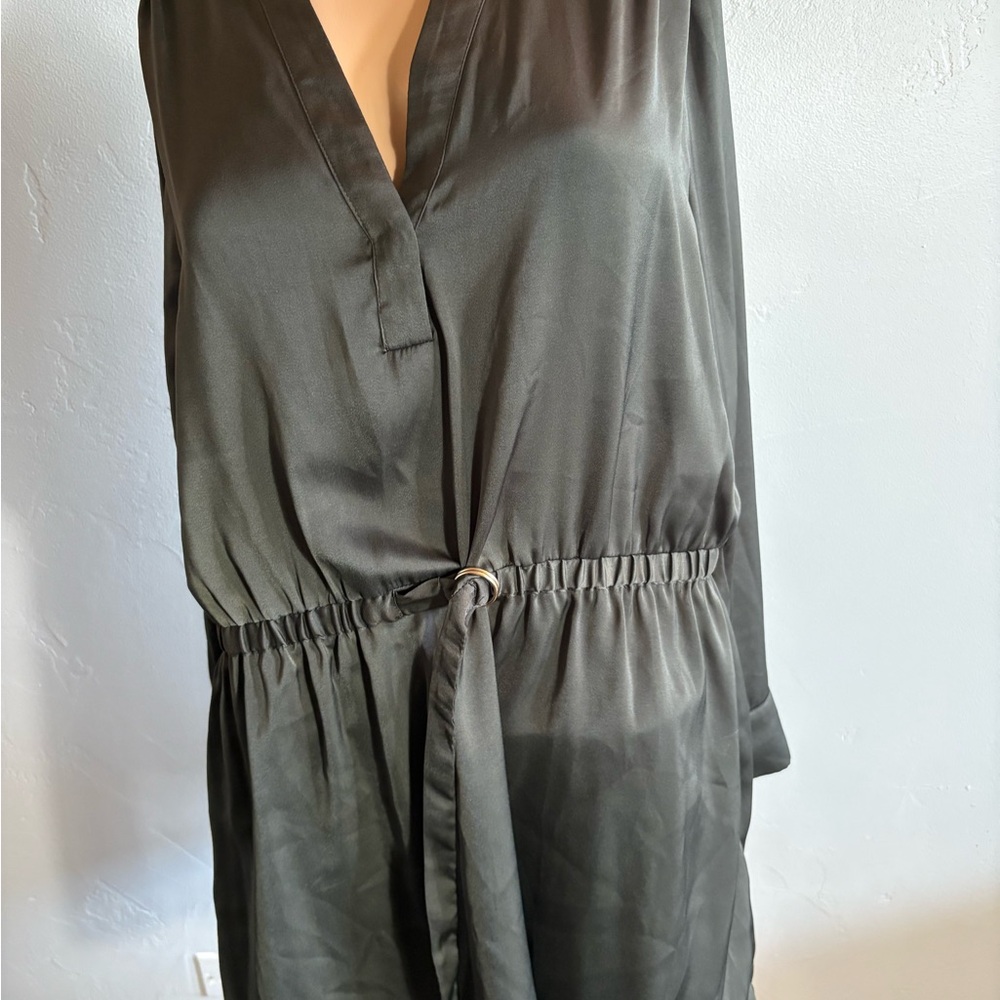 H&M Olive Green Satin Belted Mini Dress Size Large